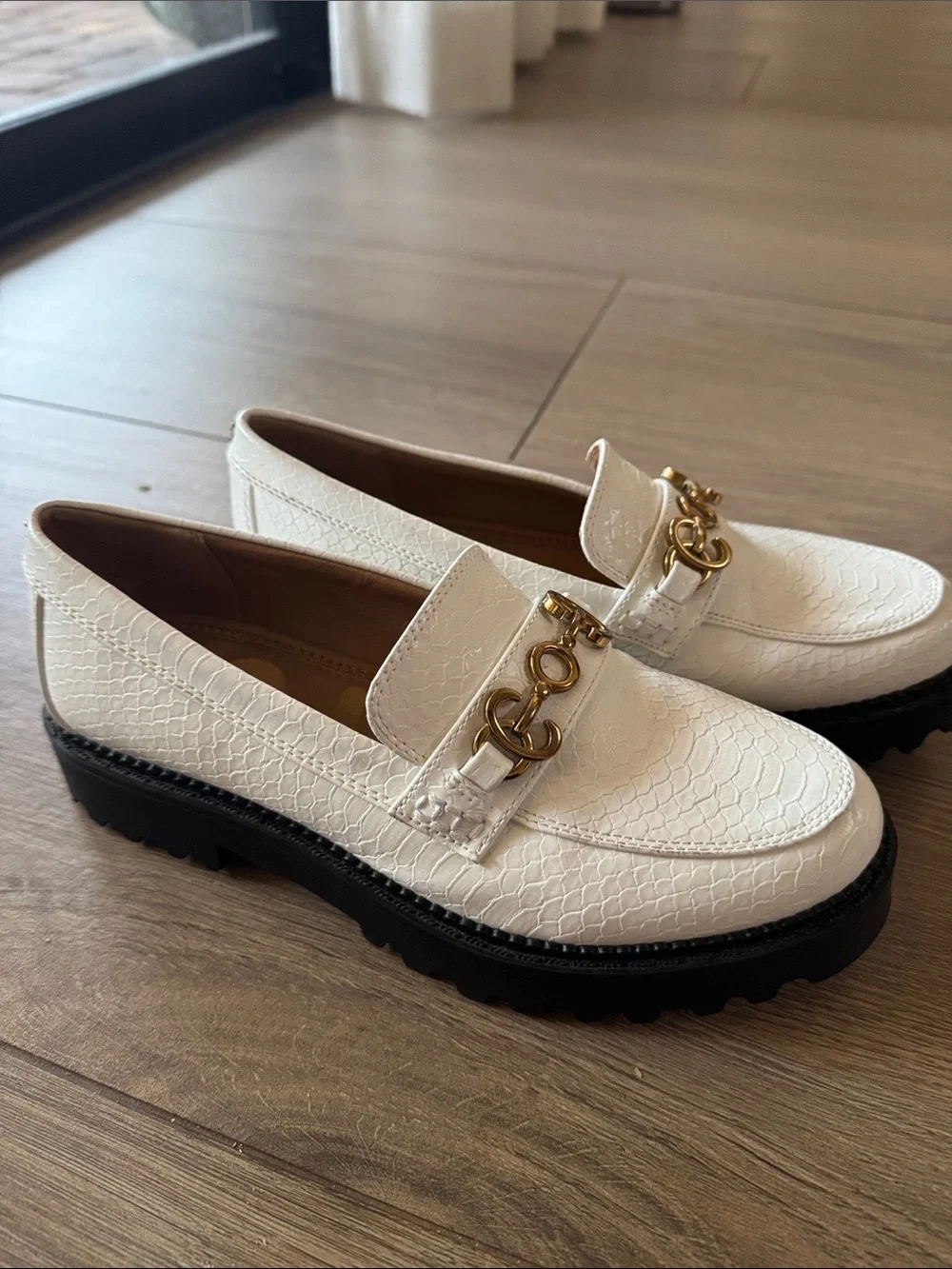 Circus by Sam Edelman White Textured Loafers with Gold Hardware
